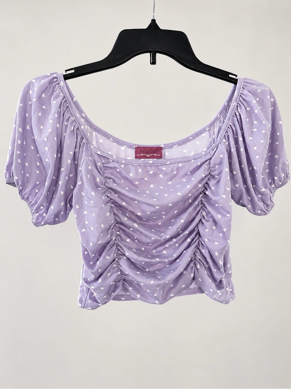 Ragdoll Lavender Puff-Sleeve Ruched Crop Top